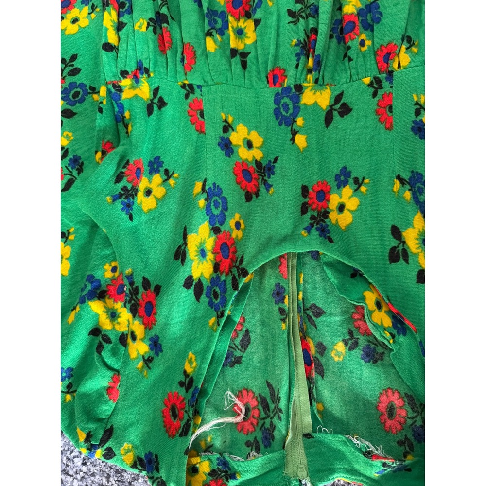 Vintage 60s 70s Floral green knit Day Dress Short Sleeve hippie - Picture 2 of 3